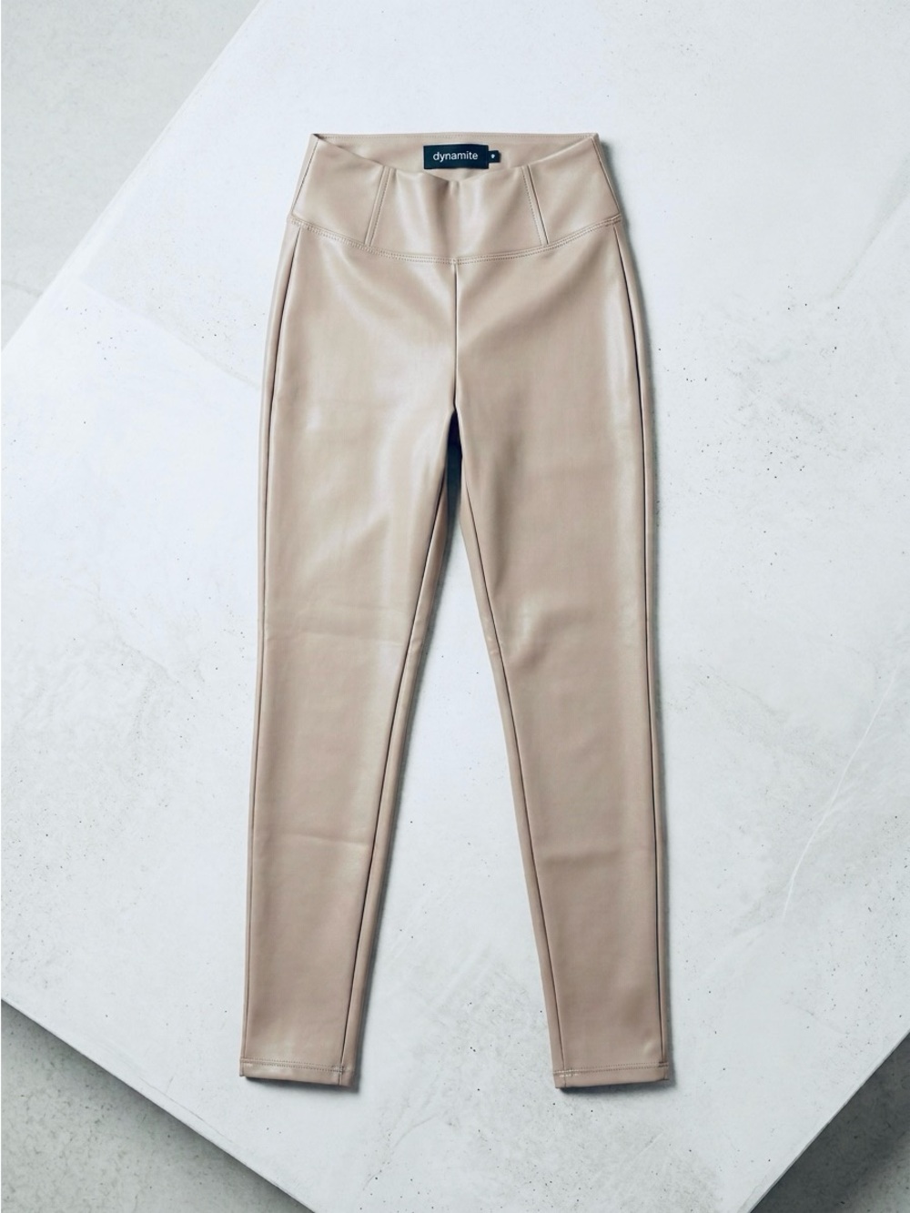 Dynamite Naomi Faux Leather Leggings Beige Taupe High Rise Pants Size P/S 26โ